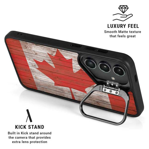 Canadian Flag Dark Wood Galaxy S25 Ultra Kickstand Case